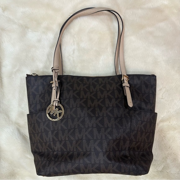 Michael Kors Handbags - Michael Kors Jet Set Brown Signature Monogram Tote Bag